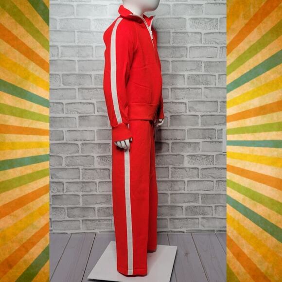 Vintage 80s Kids Red w/ White Stripe Tracksuit 2 Piece Set, Size Small 4/5 - Picture 2 of 8